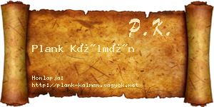 Plank Kálmán névjegykártya