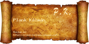 Plank Kálmán névjegykártya